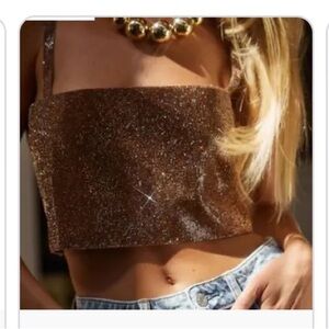 12th Tribe Chocolate rhinestone crop top